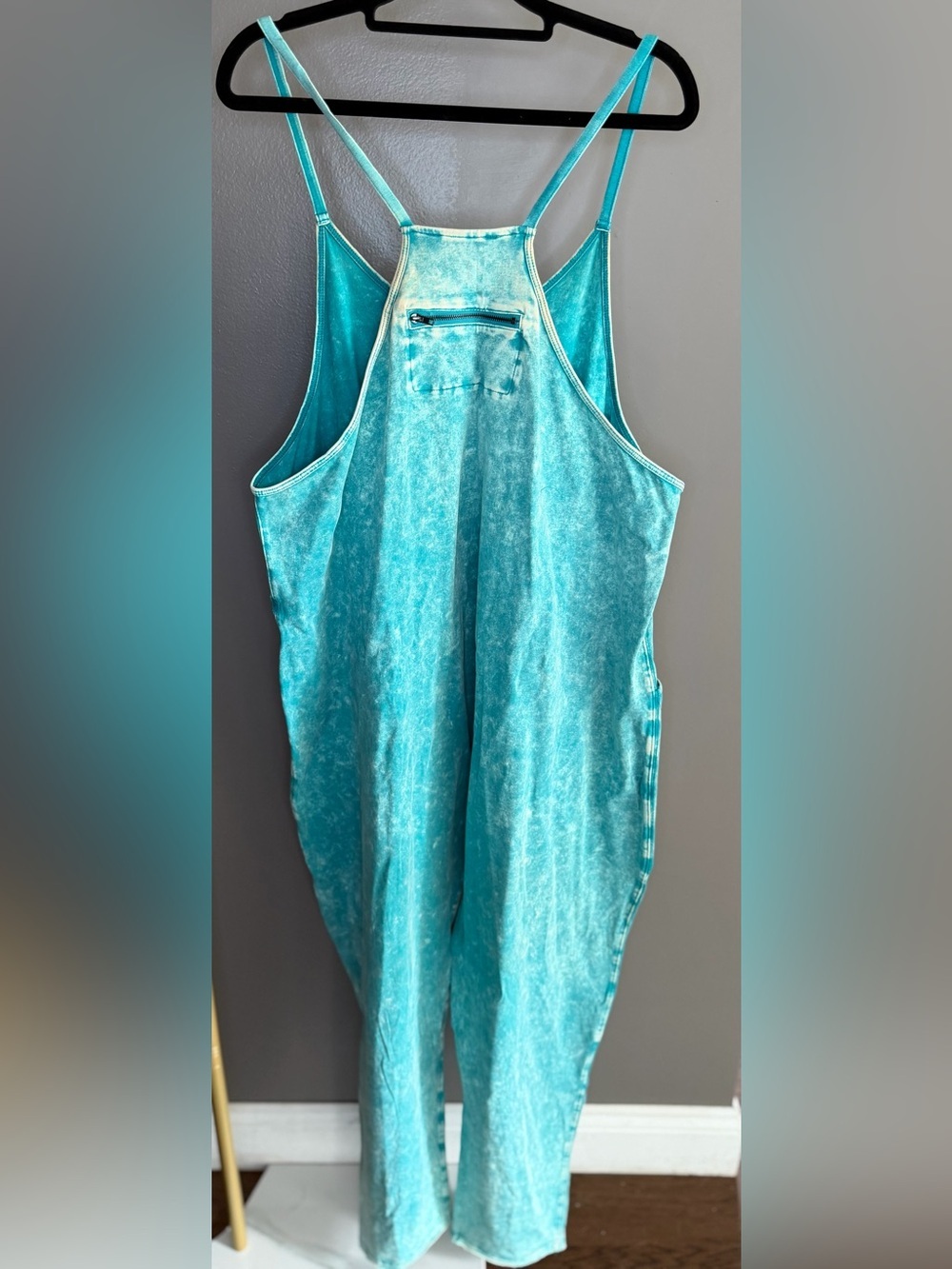 Zenana Teal Acid Wash Boutique Jumpsuit Tapered Leg Overalls Boho Luxe L XL - Picture 8 of 8